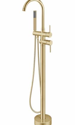 Aolemi Floor Mount Bathtub Faucet Freestanding Tub Filler Standing High Flow Shower Faucets Shower Mixer Taps, Swivel Gooseneck Spout with Cylinder Ha