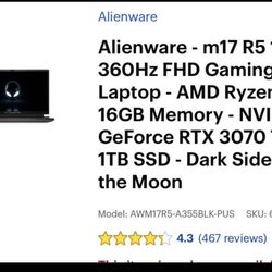 Alienware Gaming Laptop 3070ti 360hz Monitor