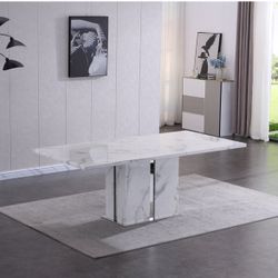 White Marble With Chrome Rectangle Dining Table 6 To 8 Seater Brand New In Box Firm Price $2,400