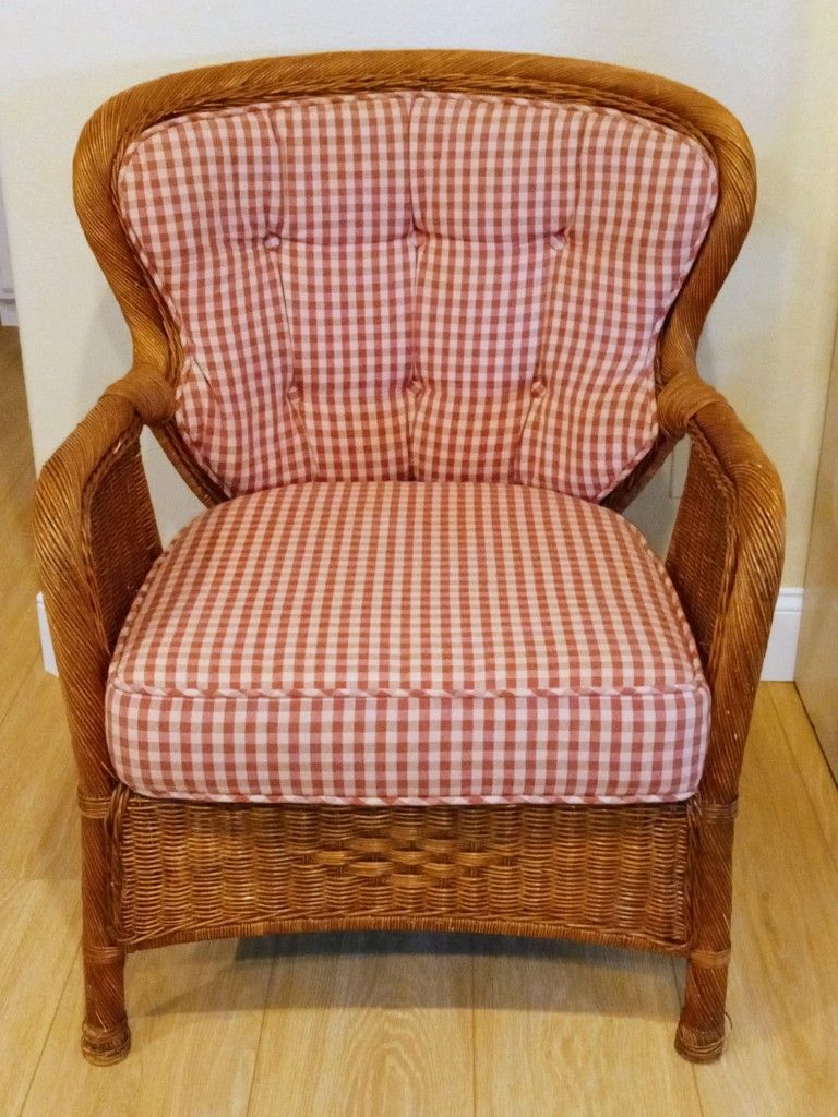 Brown Rattan Chair With Removable Custom Cushions 