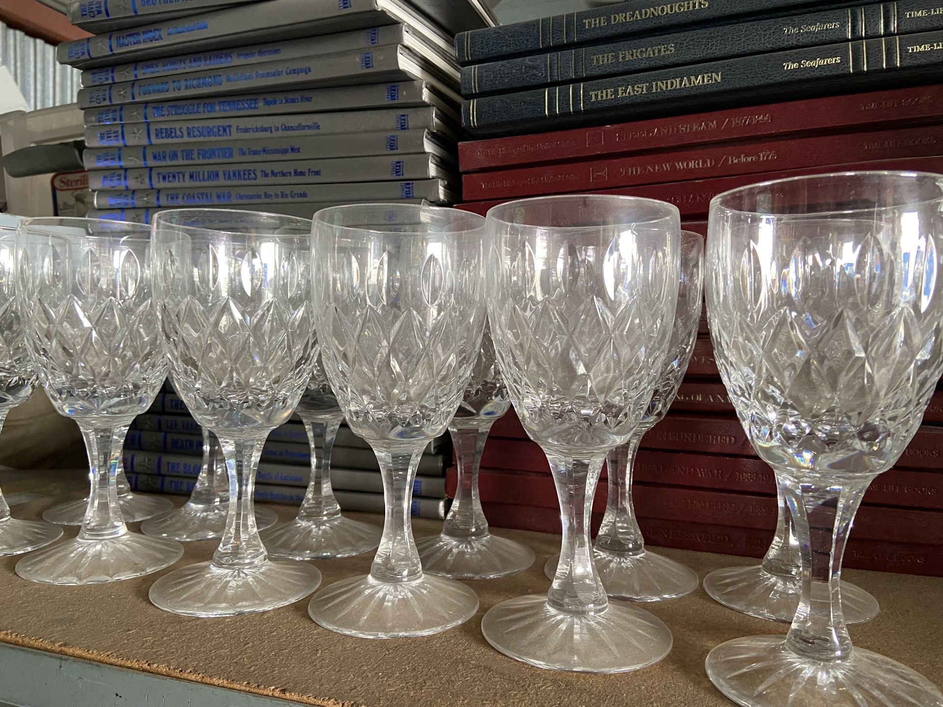 Lot of 30 glasses for wine, water, bourbon all cut glass vintage style location Lake Forest Orange County