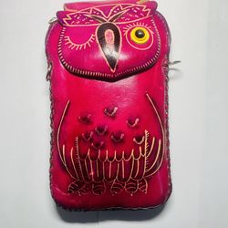 New Handmade Rose Red Leather Owl Handbag