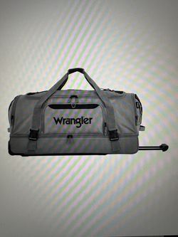 Wrangler Jumbo 36-inch Drop-Bottom Rolling Duffel with Telescopic Handle, Sharkskin Gray