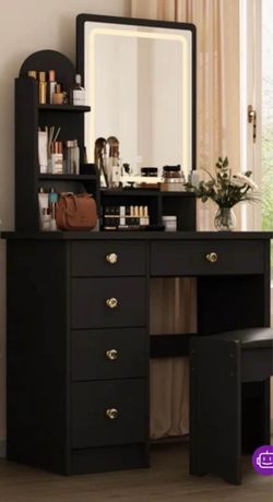 Black Vanity with Lighted Mirror