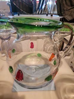 Margarita Hand Blown Pitcher with Four Matching Margarita Glasses