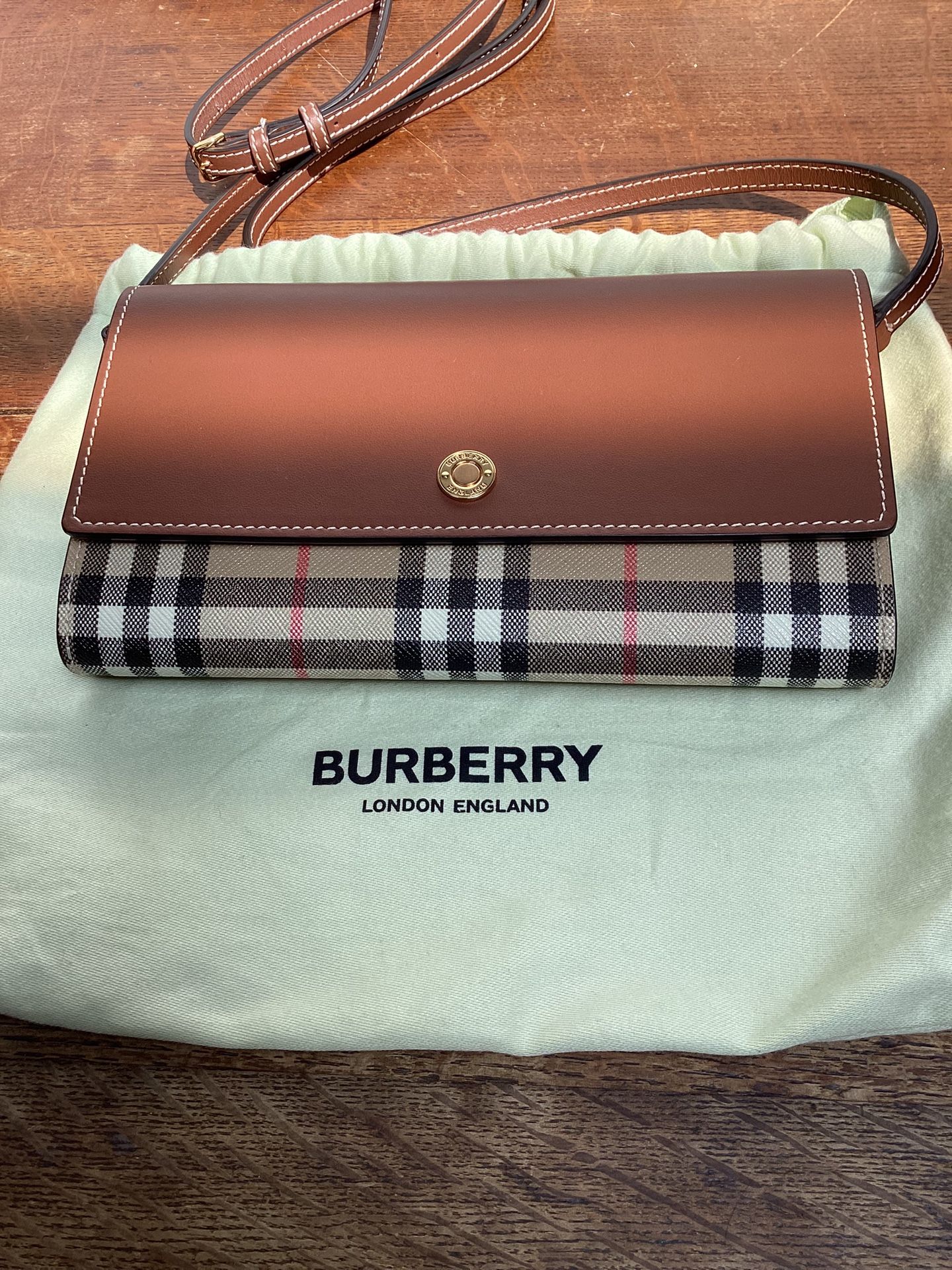 Burberry Hannah Check Leather Wallet On A Strap