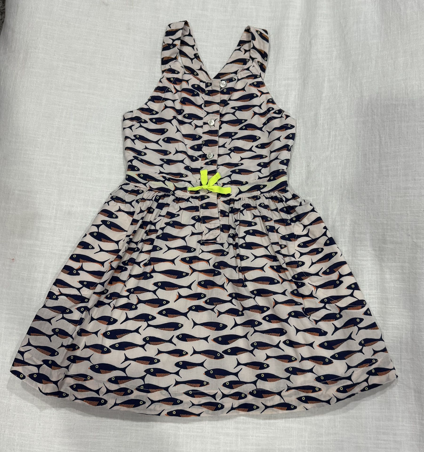 Crewcuts Size 4 Toddler Girl Sleeveless Lined Sun Dress Fish Minnow Print Open Back with Pockets