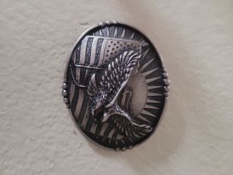 Silver Oval Eagle and American Flag Belt Buckle