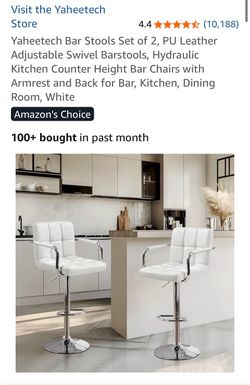 Bar Stools Set of 2, PU Leather Adjustable Swivel Barstools, Hydraulic Kitchen Counter Height Bar Chairs with Armrest and Back for Bar, Kitchen, Dinin