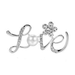 Fashion 3D Love Pendant Pin Brooch-Silver Color 