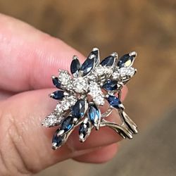 14kt White Gold 1 CT Diamond And 3 CT Sapphire Ring 