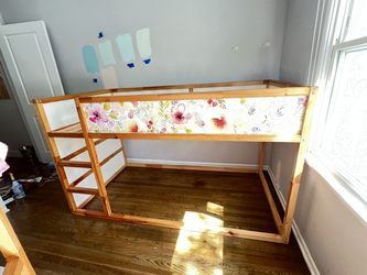 IKEA KURA Reversible Twin Loft Bed – Solid Pine – Custom Floral Panels