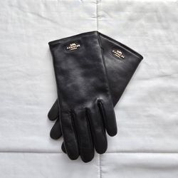 COACH Women s Signature Leather Plaque Tech Gloves 6.5