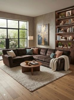 Woodhaven Hickory Plush Low Profile Living Room Sectional Sofa Set
