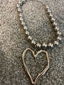 Silver Bead Necklace with Heart Pendant