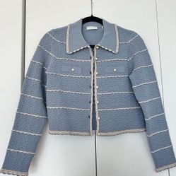NWT Sandro Infinity Blue Knit Pearl Cardigan $295