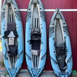 3 AquaGlide Chinook Inflatable Kayaks, 2 Chinook 120 XLs, 1 Chinook 100 - $1100 