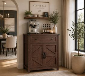 Kitchen Storage Cabinet, Coffee Bar Cabinet, Farmhouse Buffet Sideboard with Drawer for Kitchen, Living Room, Walnut