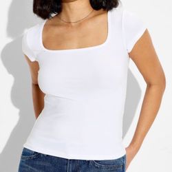 Women's Cap Sleeve ButterBliss Square Neck Tee Wild Fable White L