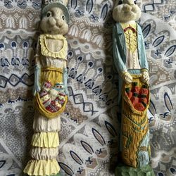12″ Vintage Easter Bunny Couple – Hand-Painted Figurines (Pair)