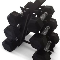 Non Slip Free Hand Dumbbell Weight Training Exercise Set w/Textured Grips & Folding Storage Rack 