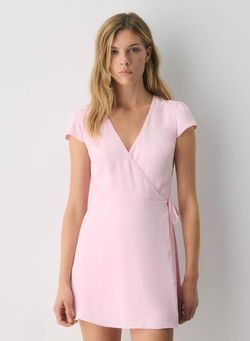 Aritzia Godard Pink Wrap Mini Dress Cap Sleeves