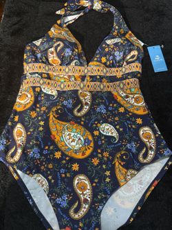 Women's Halter Knot One Piece Swimsuit V Neck Tummy Control Cutout Bathing Suit Monokini Funny Graphic Beach 