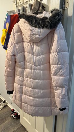 Pink Puffer Coat with Faux Fur Hood