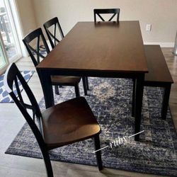 Brand New 💥 Two Tone Black/Brown Larsondale Dining Room Set ( Table, Bench,4 Chairs) Kitchen, @ Fast Delivery 🚚