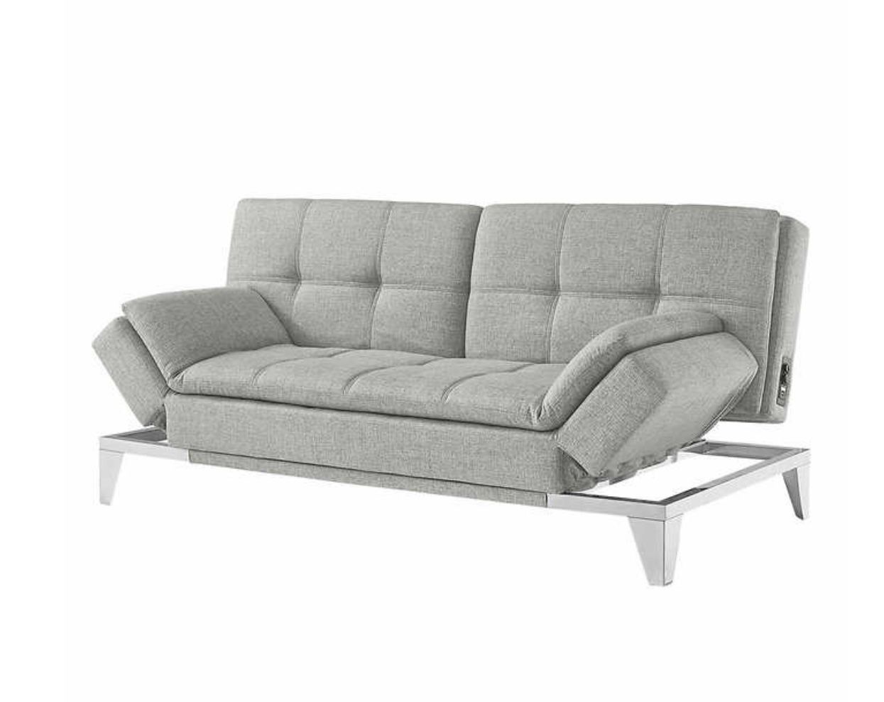 Futon Sofa With Power Outlets On The Side Fabric Top 