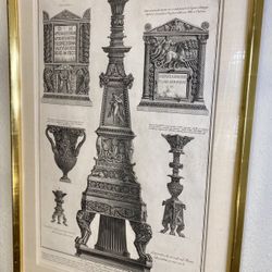 Giovanni Battista Piranesi (Italian,1720 – 1778)  Candelabra, Cratera And Cinerary Urn.Original Etching.Framed.Glazed.