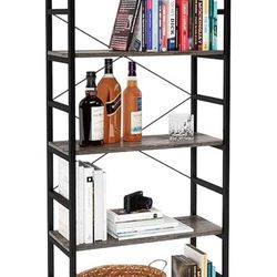 Bestier Bookshelf 5 Tier Bookcase Adjustable Shelves, Multifunctional Display Rack Storage Shelf Organizer Home Office Funiture Shelf P2 Wood Kitchen 