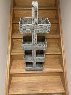 4 Tiered  Shelf With Carry On Handle ResinWicker Shelf 