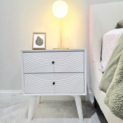 2 White London Nightstands – Like New, Felt-Lined Drawers – $300