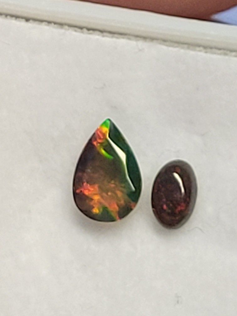 Set Of 2x Black Ethiopian Fire Opal Genuine Stones Oval .25ctw Pear 1.75ctw