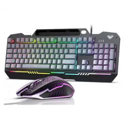 AULA Gaming Keyboard, T102 104 Keys Wired Gaming Keyboard and Mouse Combo with RGB Backlit, All-Metal