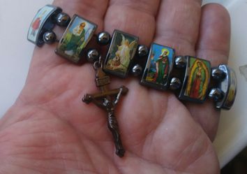 Hematite religious stretch bracelet virgen de guadalupe nice!!
