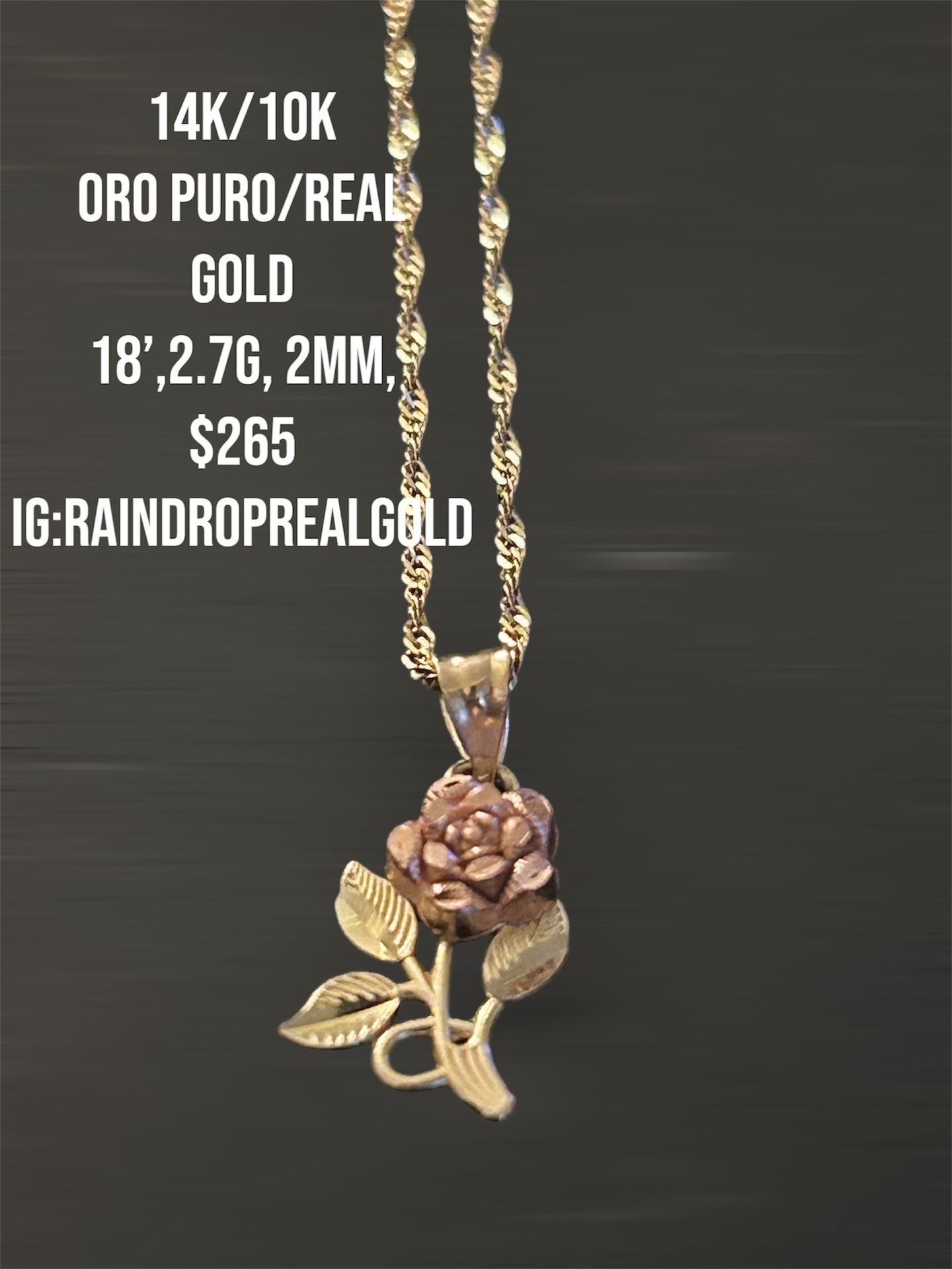 14K Singapore Chain @ Rose Pendant