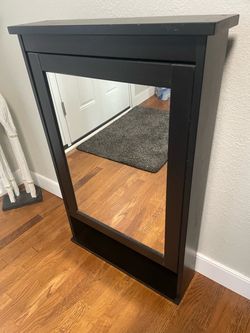 IKEA Black Wood Framed Wall Mirror with Shelf