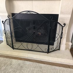 3 Panel Black Scrollwork And Mesh Fireplace Screen