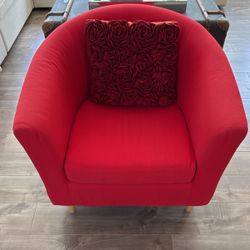 Chair In Red With Extra Washable Cover In Grey 