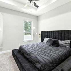 Black Velvet King Platform Bed 