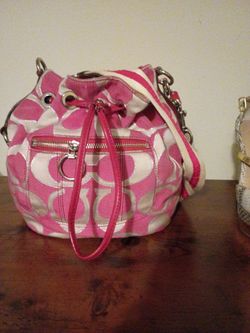 Coach Signature Drawstring Bucket Bag Pink