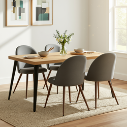 Homy Casa STAN+HAVEN 5PC Dining Set 63" Table with 4 Grey Fabric Chairs Walnut Legs