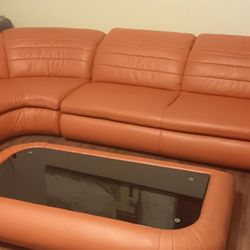 Red Contemporary Sectional Couch & Coffee Table