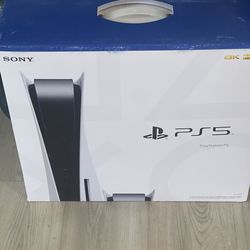 PS5 with two controllers and stand with fan dock
