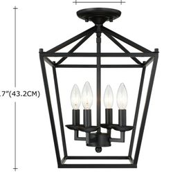 4-Light 17-in Matte Black Semi Flush Mount Light