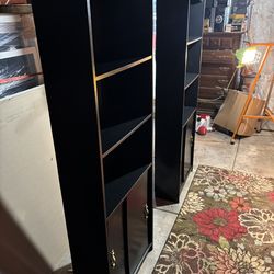 Black twin Bookshelf with sliding door Cabinet