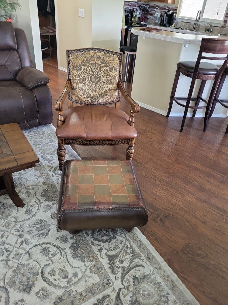 Signature Design Leather Ottoman With Design Chair