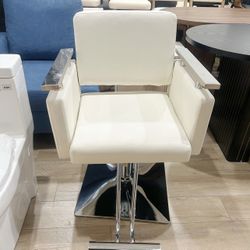 White color Barber Chair, 440 Lbs Capacity Heavy Duty Salon Chair with Hydraulic Pump, 360° Swivel Height Adjustable Spa Beauty Chair for Hair Stylist